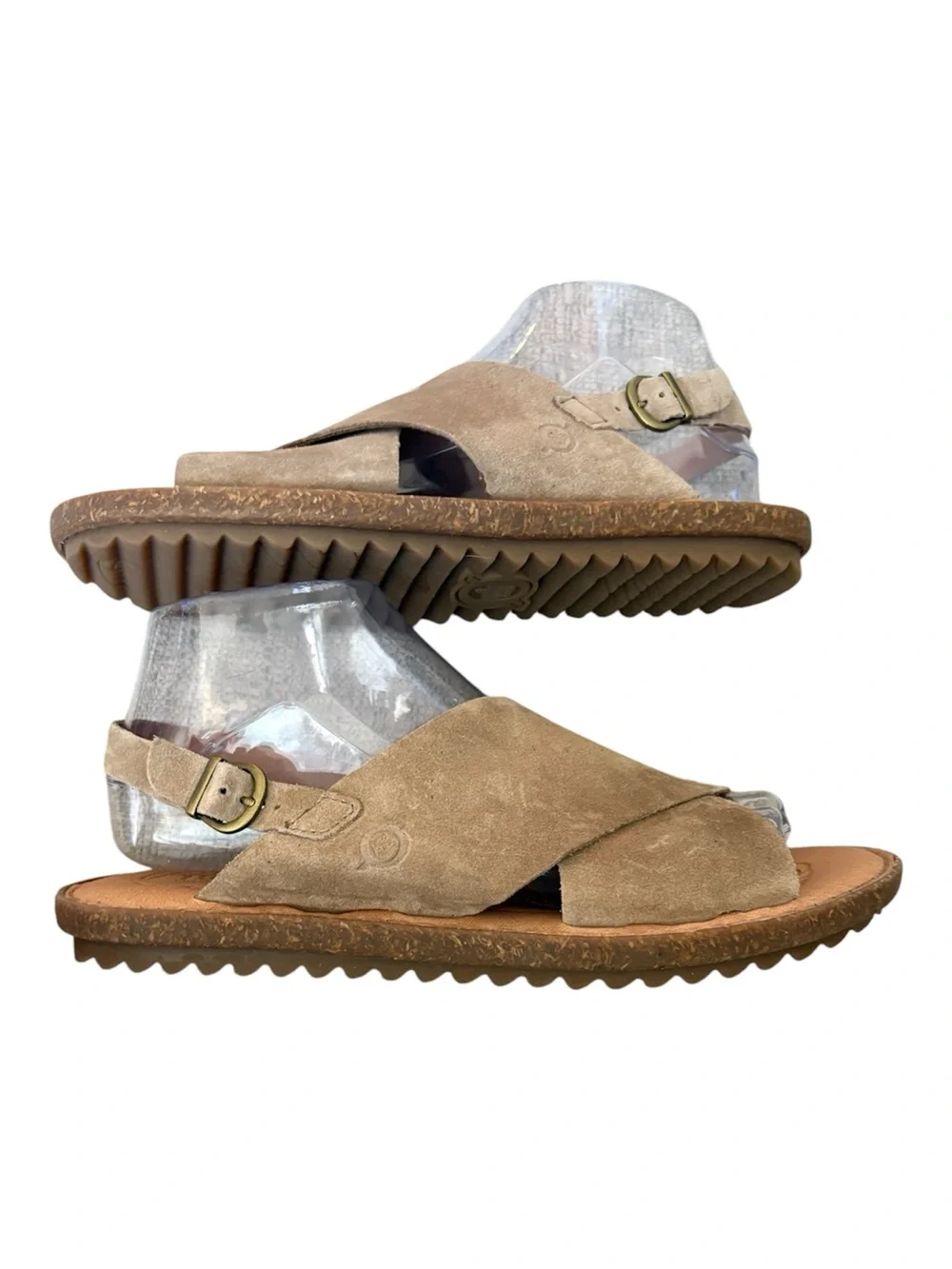 Born Balanga Suede Crisscross Slide Sandals Taupe Comfort Shoes Size 8 NWOB